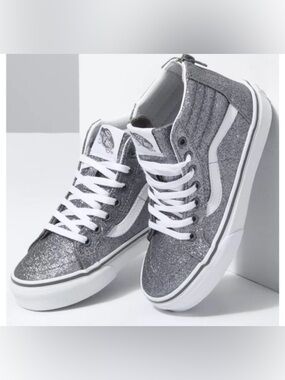 Vans Kids Glitter High-Top Sneakers in Silver and White